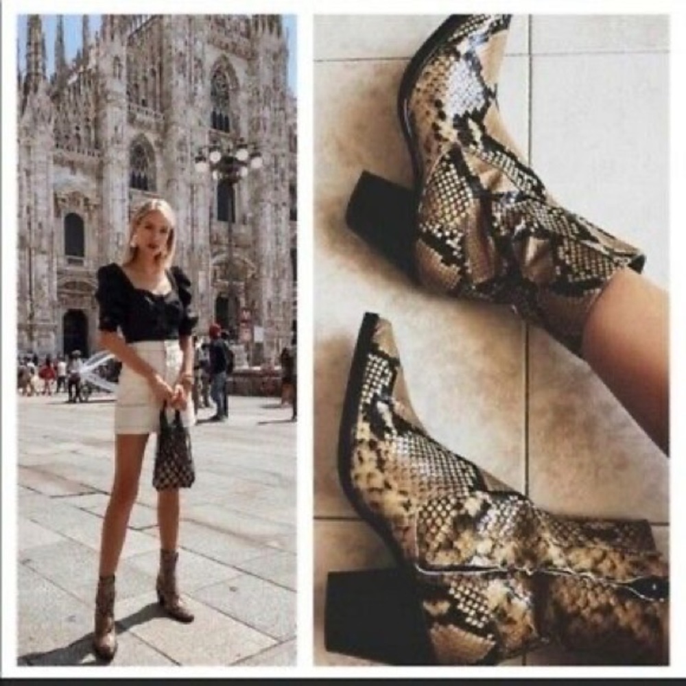 Zara Animal Print Snake Leather Block Heel Ankle Boots, Sz 9/40 - Picture 2 of 11